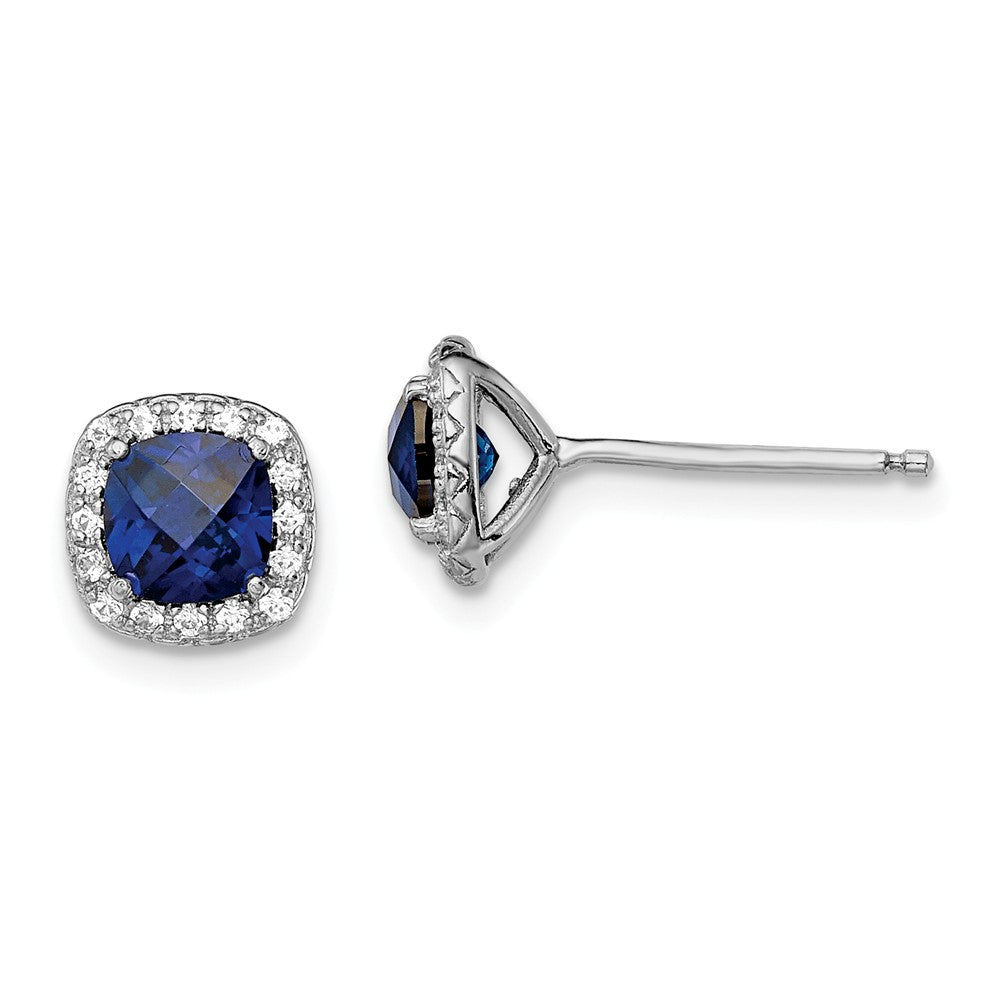925 Sterling Silver Rhodium-plated Created Blue & White Sapphire Post Earrings, 7mm x 7mm