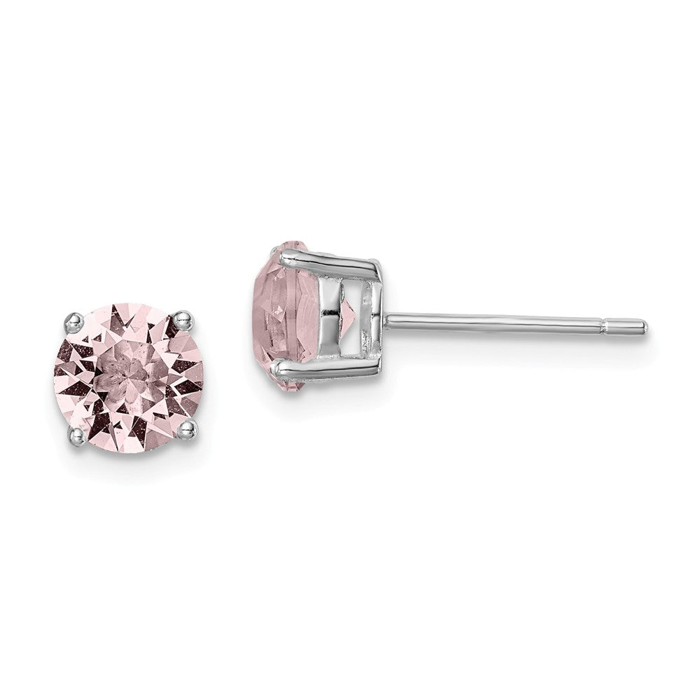 925 Sterling Silver Rhodium-plated Lavender Pink Swarovski Crystal Birthstone E, 6.25mm x 6.25mm