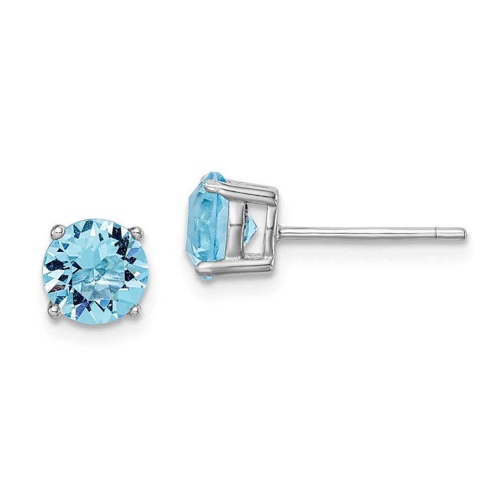 925 Sterling Silver Rhodium-plated Aqua Blue Swarovski Crystal Birthstone Earri, 6.25mm x 6.25mm