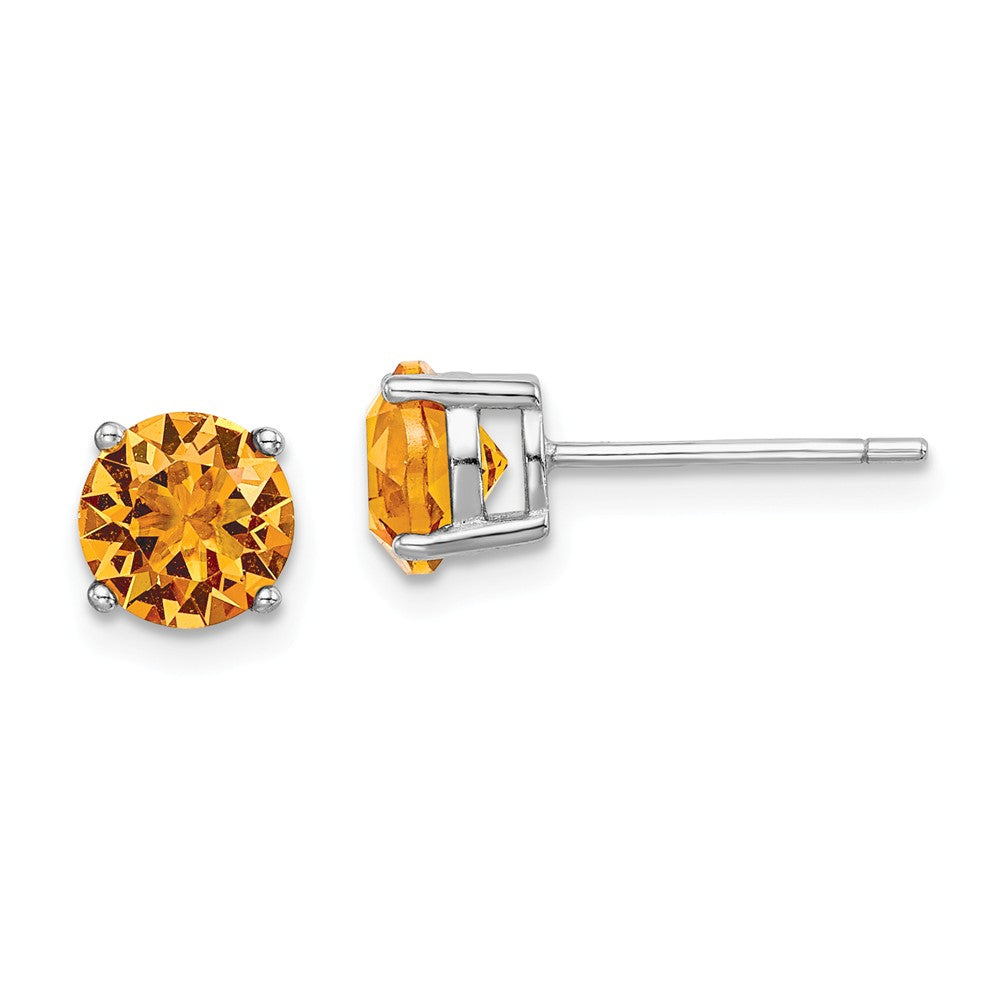 925 Sterling Silver Rhodium-plated Yellow Swarovski Crystal Birthstone Earrings, 6.25mm x 6.25mm
