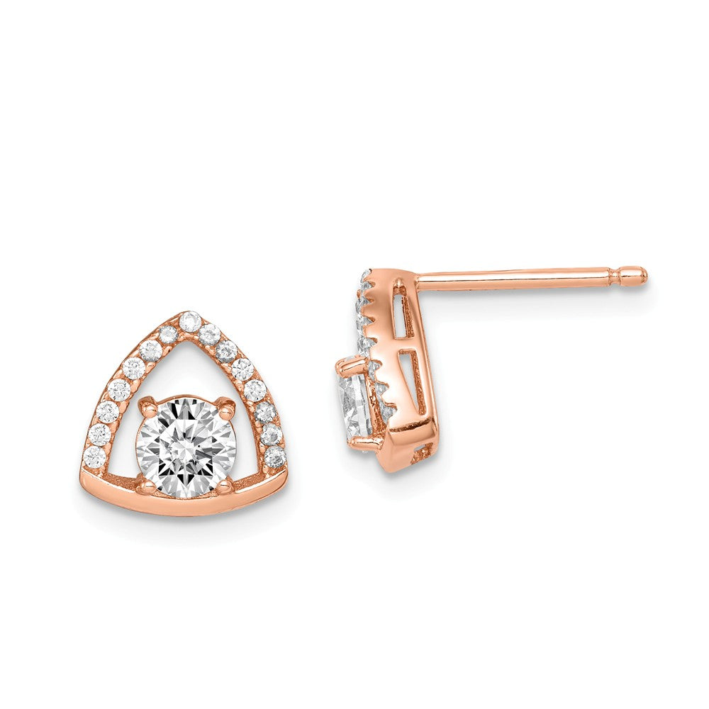 Sterling Silver Rose-tone Triangle Cubic Zirconia ( CZ ) Stud Earrings, 9.45mm x 9.45mm