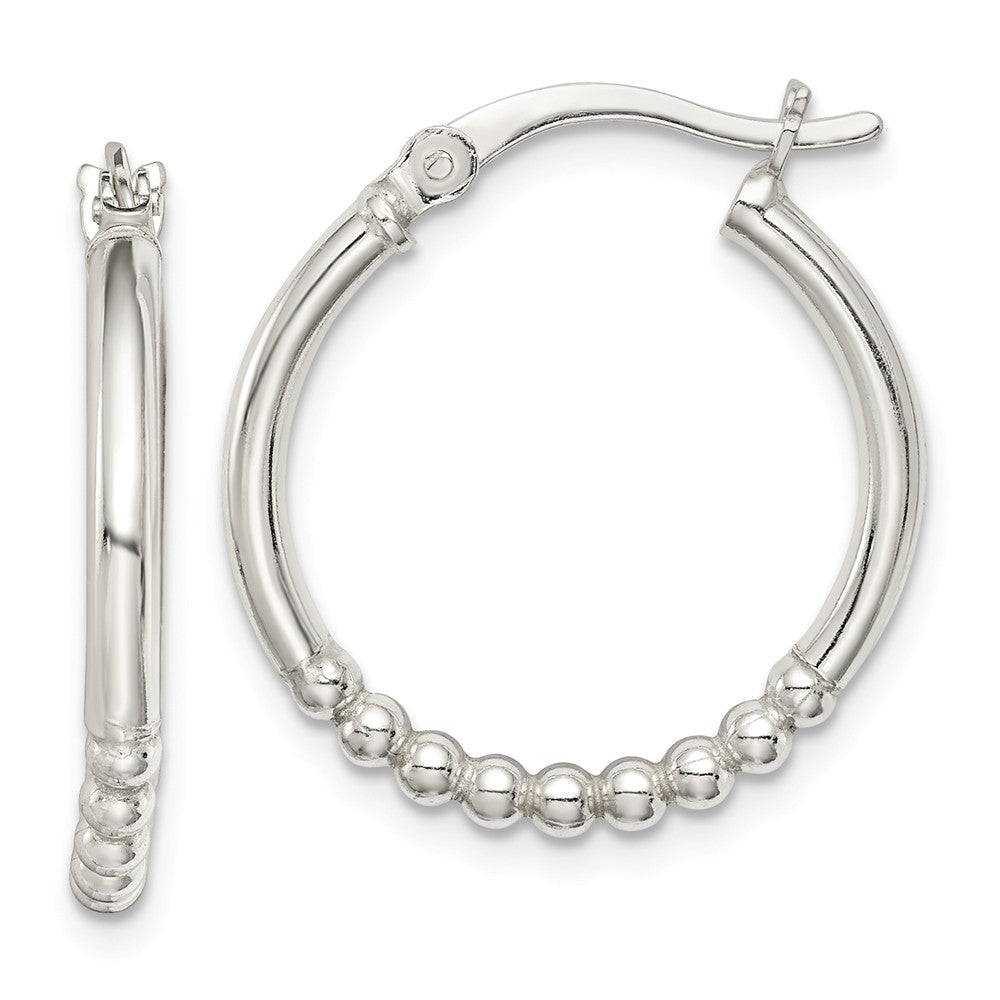 925 Sterling Silver Beaded Hoop Earrings, 22.8mm x 20.5mm