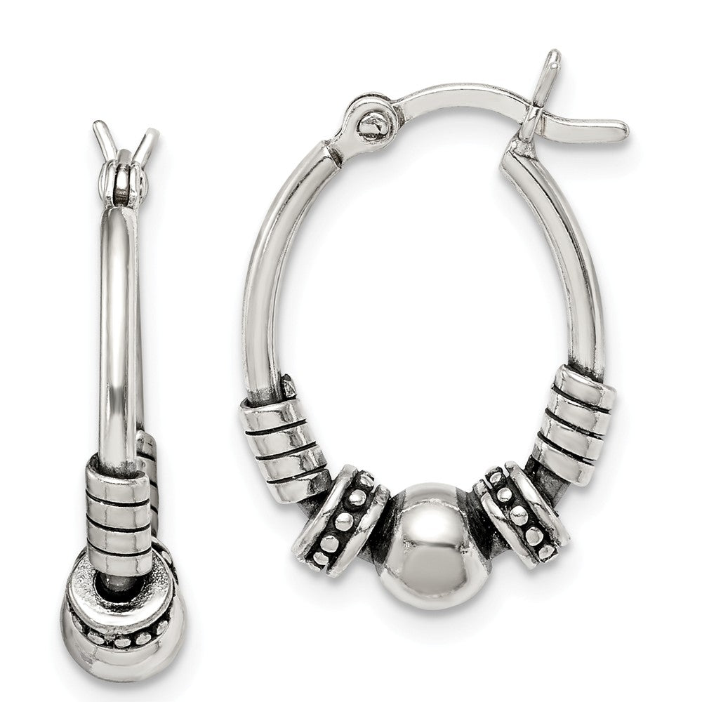 925 Sterling Silver Antiqued Hoop Earrings, 21.06mm x 14.45mm
