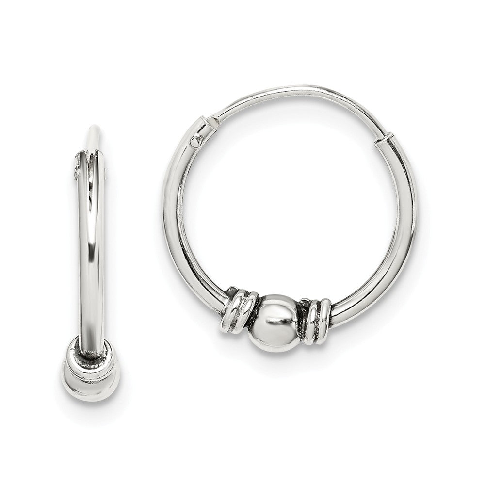 925 Sterling Silver Antiqued Beaded Hoop Earrings, 13.92mm x 13.71mm