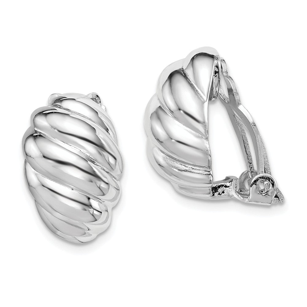 925 Sterling Silver Rhodium-plated Polished Weaved Oval Clip On Earrings, 16.75mm x 10.75mm
