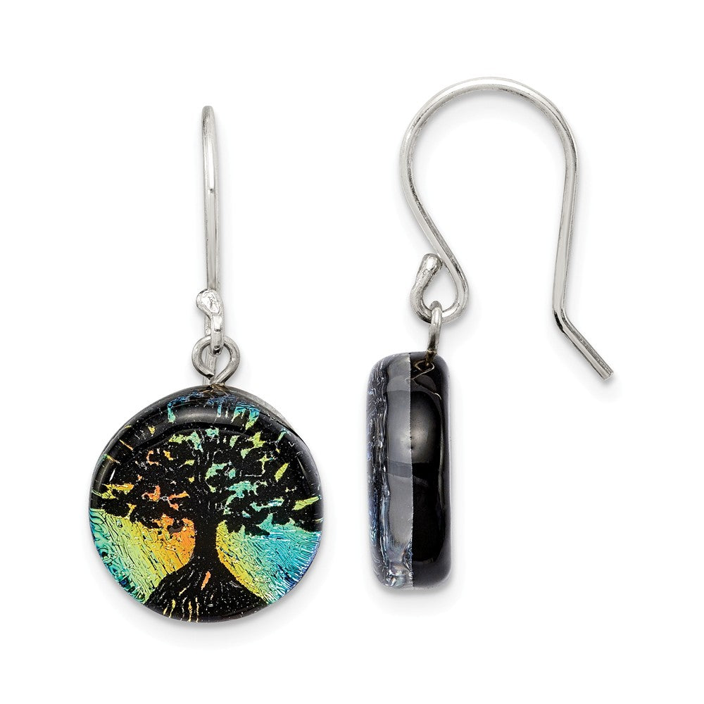 925 Sterling Silver Iridescent Glass Tree Dangle Earrings, 27.51mm x 12.6mm
