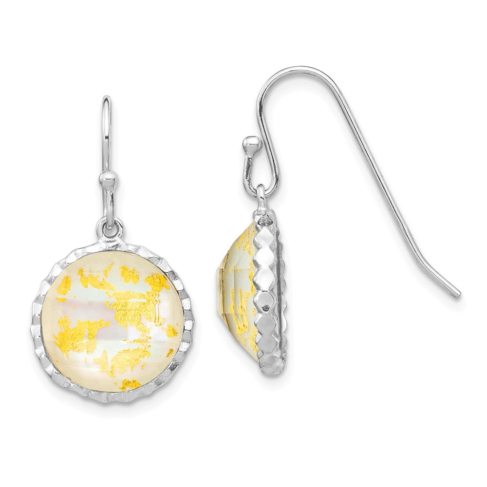 925 Sterling Silver Rhodium-plated Round Mother Of Pearl Dangle Earrings,
