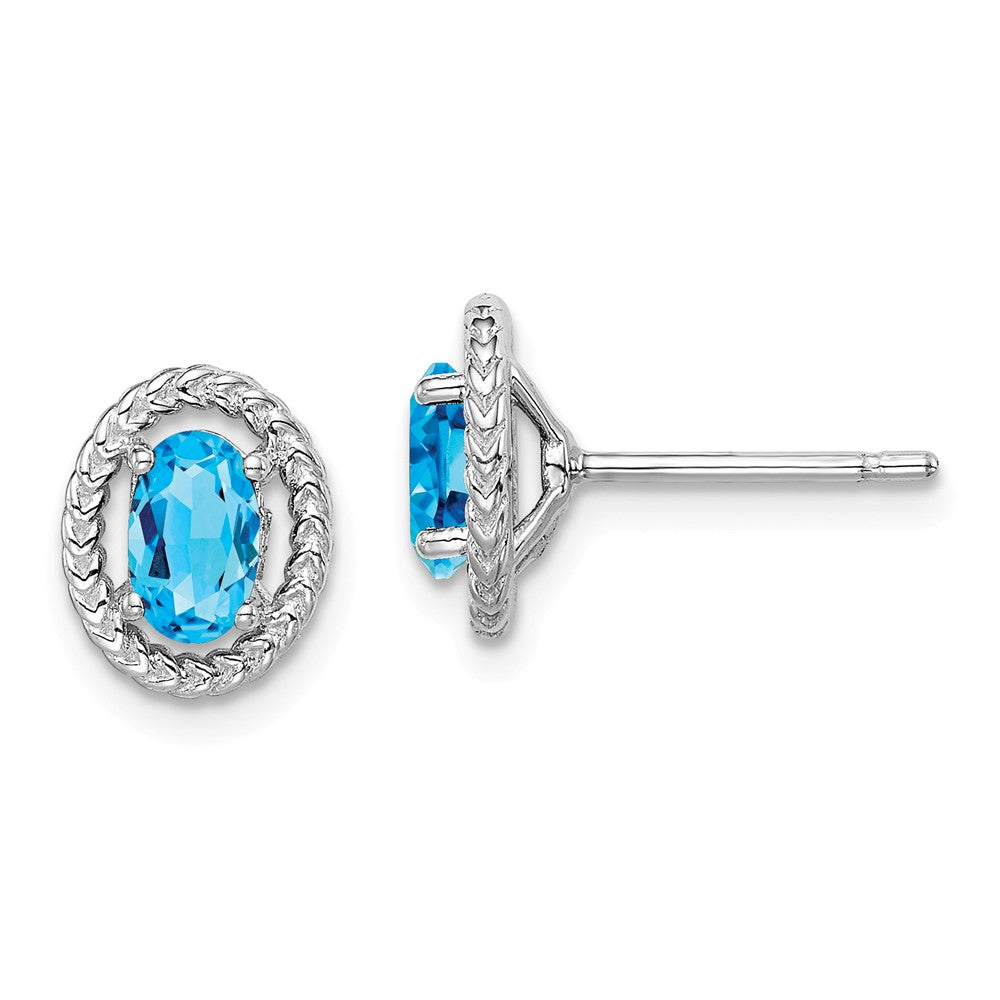 925 Sterling Silver Rhodium-Plated Light Swiss Blue Topaz Oval Post Earrings, 9.6mm x 7.85mm