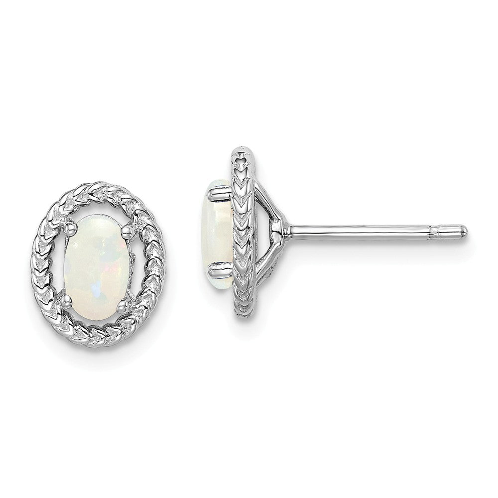 925 Sterling Silver Rhodium-Plated Milky Opal Oval Post Earrings, 9.6mm x 7.85mm