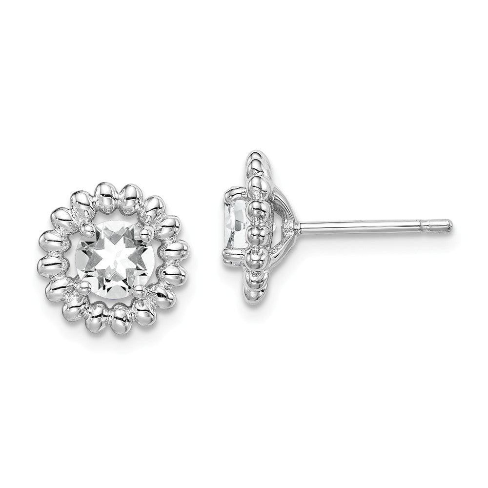 925 Sterling Silver Rhodium-Plated White Topaz Earrings, 10mm x 10mm