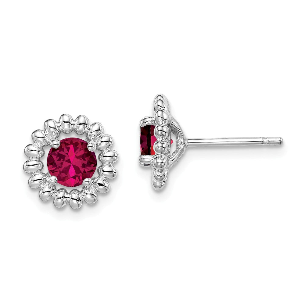 925 Sterling Silver Rhodium-Plated Created Ruby Earrings, 10mm x 10mm
