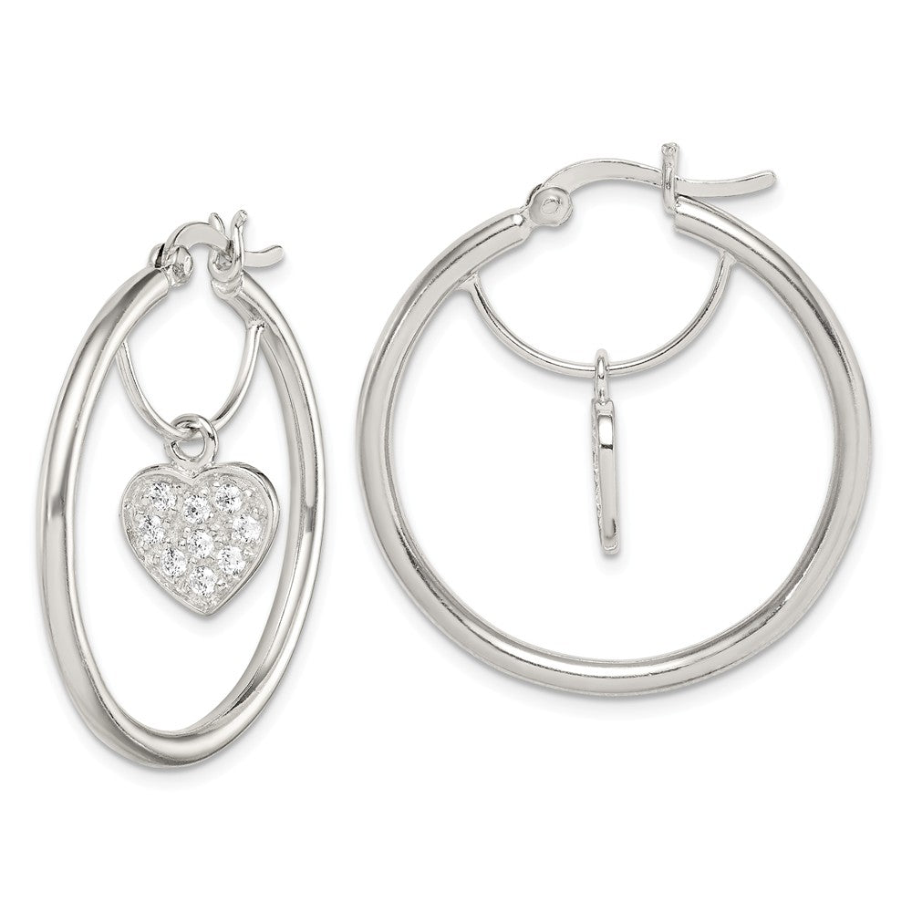 925 Sterling Silver Cubic Zirconia ( CZ ) Heart Hoop Earrings,