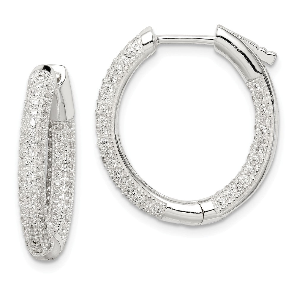 925 Sterling Silver Cubic Zirconia ( CZ ) Hinged Hoop Earrings,