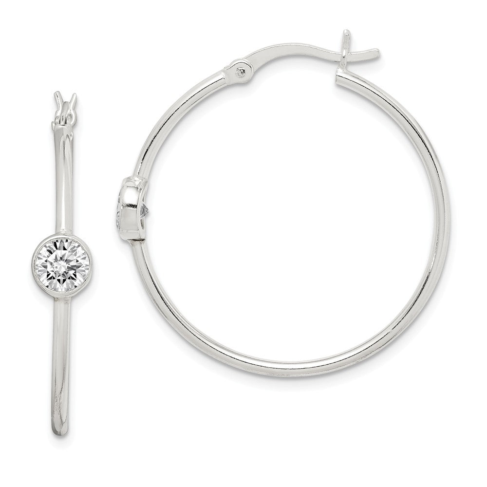 925 Sterling Silver Cubic Zirconia ( CZ ) Polished Hoop Earrings, 1.5mm