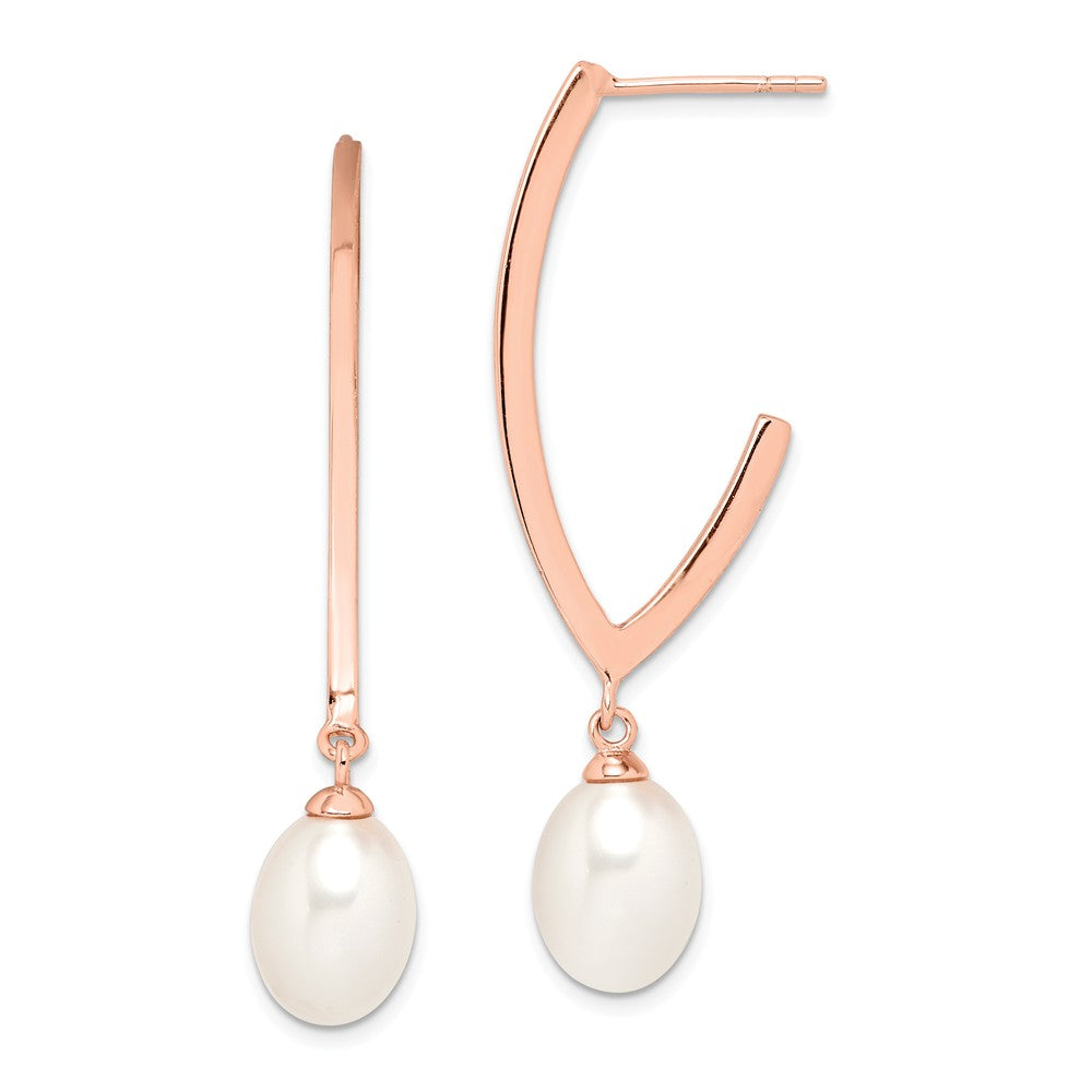 Sterling Silver Rose-tone 18k Flash-pl Earrings 8-9mm Rice Freshwater Cultured Pearl Earrin, 43mm x 26.33mm