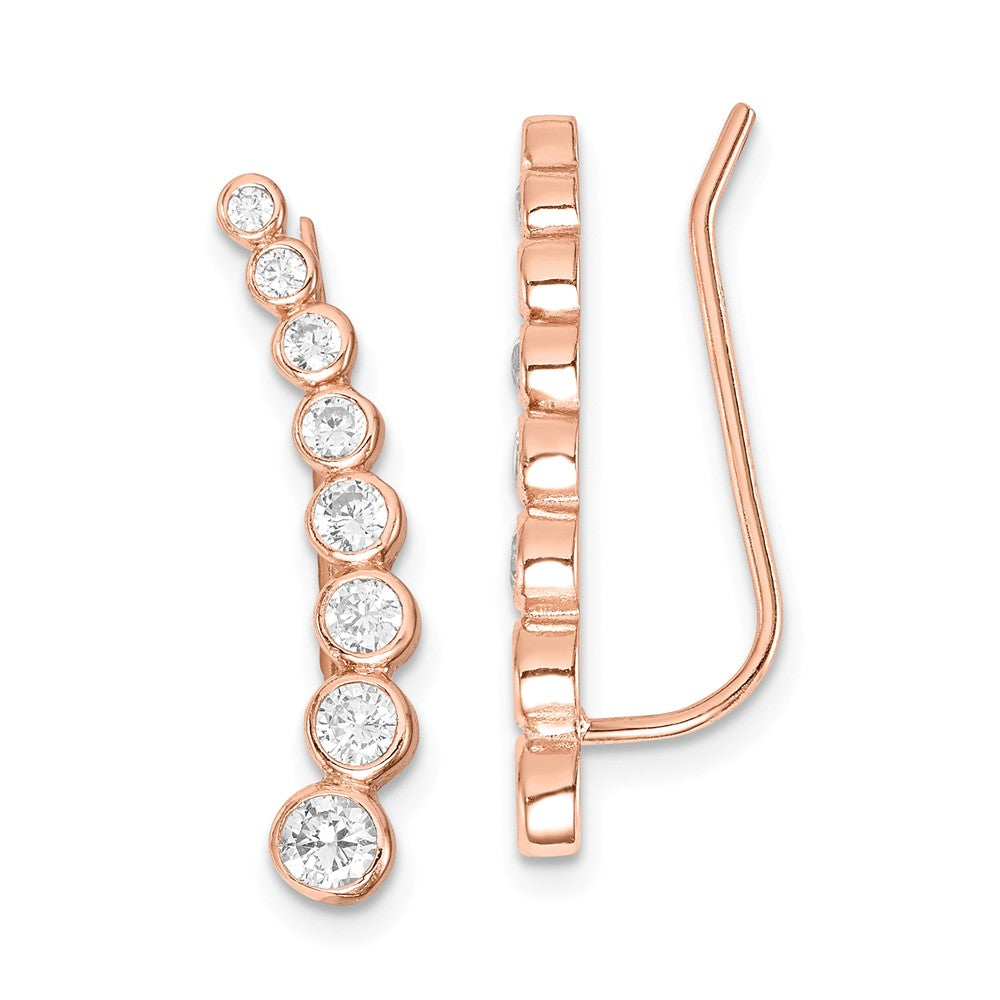 925 Sterling Silver Rose-tone Cubic Zirconia ( CZ ) Ear Climber Earrings,