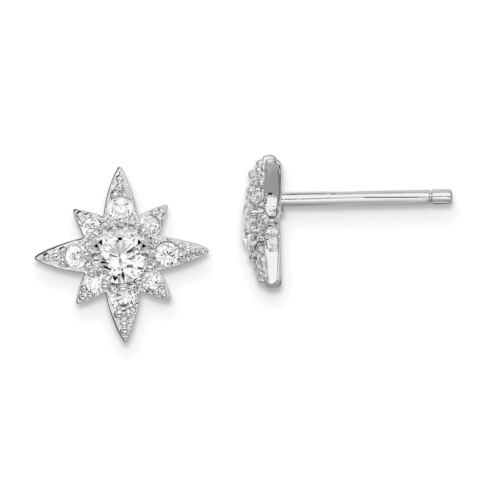 925 Sterling Silver Rhodium-plated Cubic Zirconia ( CZ ) Star Post Earrings,