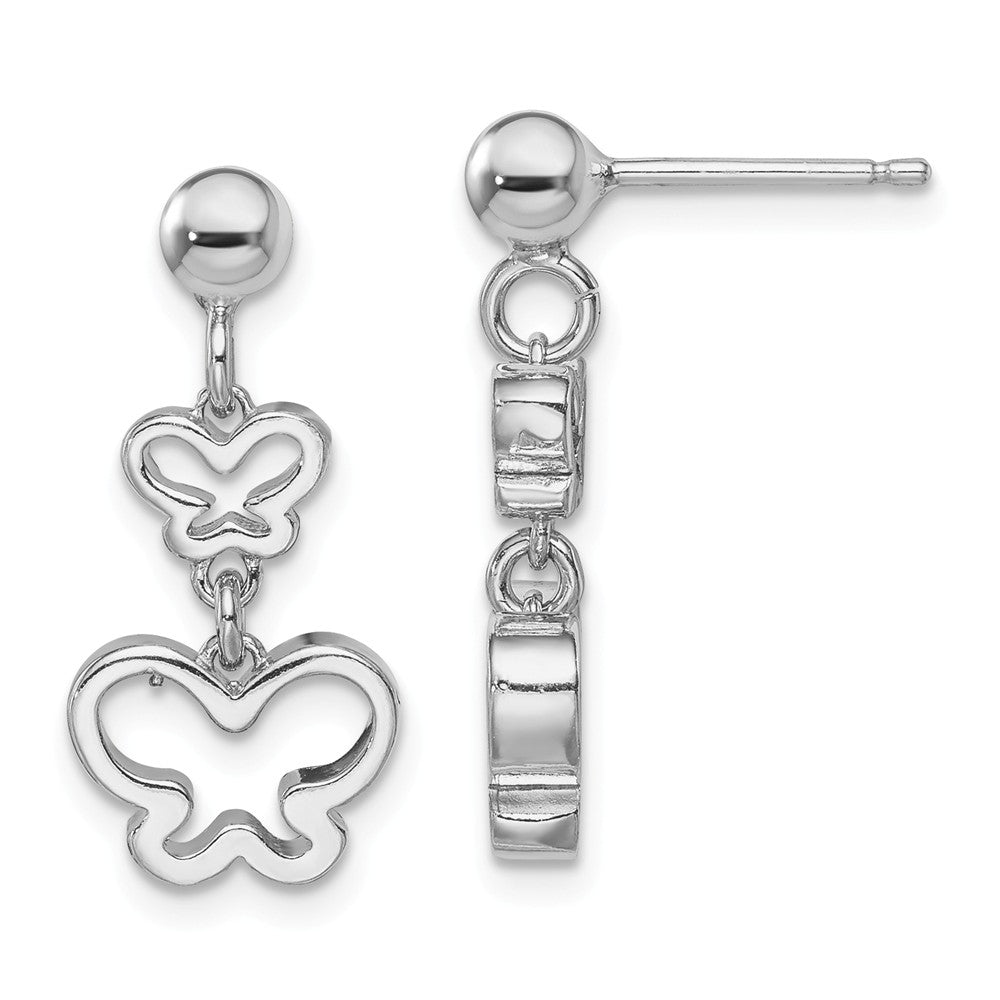 925 Sterling Silver Rhodium-plated Butterfly Dangle Earrings, 20.84mm x 10.18mm