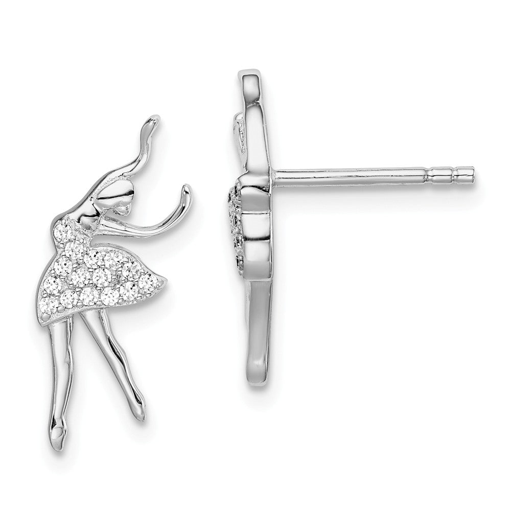 925 Sterling Silver Rhodium-plated Cubic Zirconia ( CZ ) Ballerina Post Earrings, 12.91mm x 11.04mm