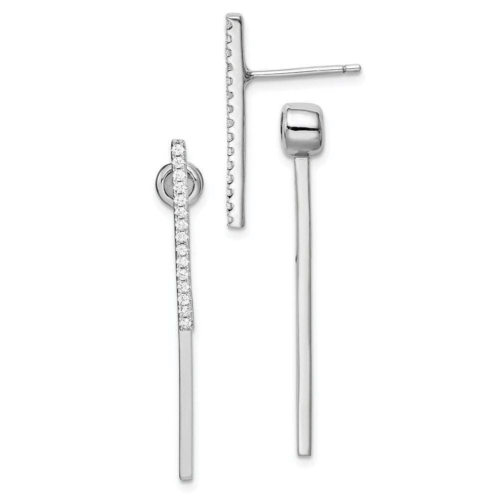 925 Sterling Silver Rhodium-plated Cubic Zirconia ( CZ ) Bar Front & Back Post Earrings,