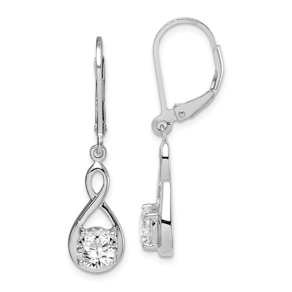 925 Sterling Silver Rhodium-plated 6 Cubic Zirconia ( CZ ) Teardrop Leverback Earrings,