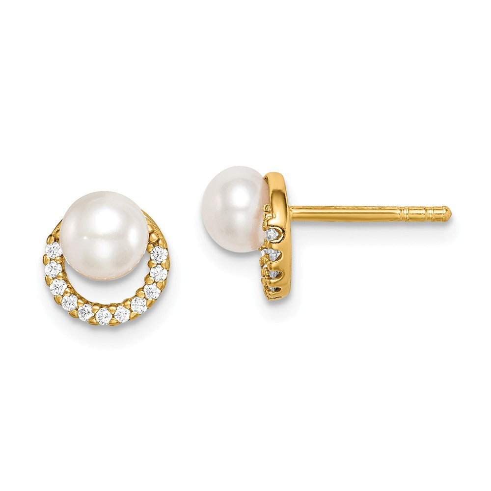 925 Sterling Silver Gold-tone with Freshwater Cultured Pearl & Cubic Zirconia ( CZ ) Earrings,
