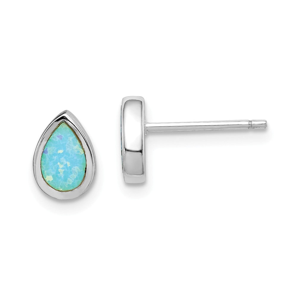 925 Sterling Silver Rhodium-plated Imitation Opal Teardrop Post Earrings,