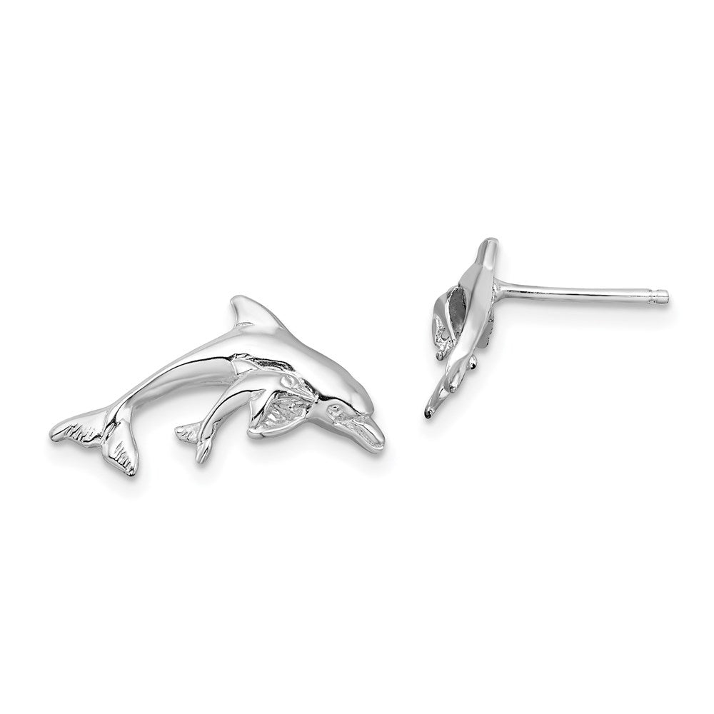 Million Themes 925 Sterling Silver Nautical Sea Life Theme Earrings, Dolphin & Baby Post Earrings, High Polish