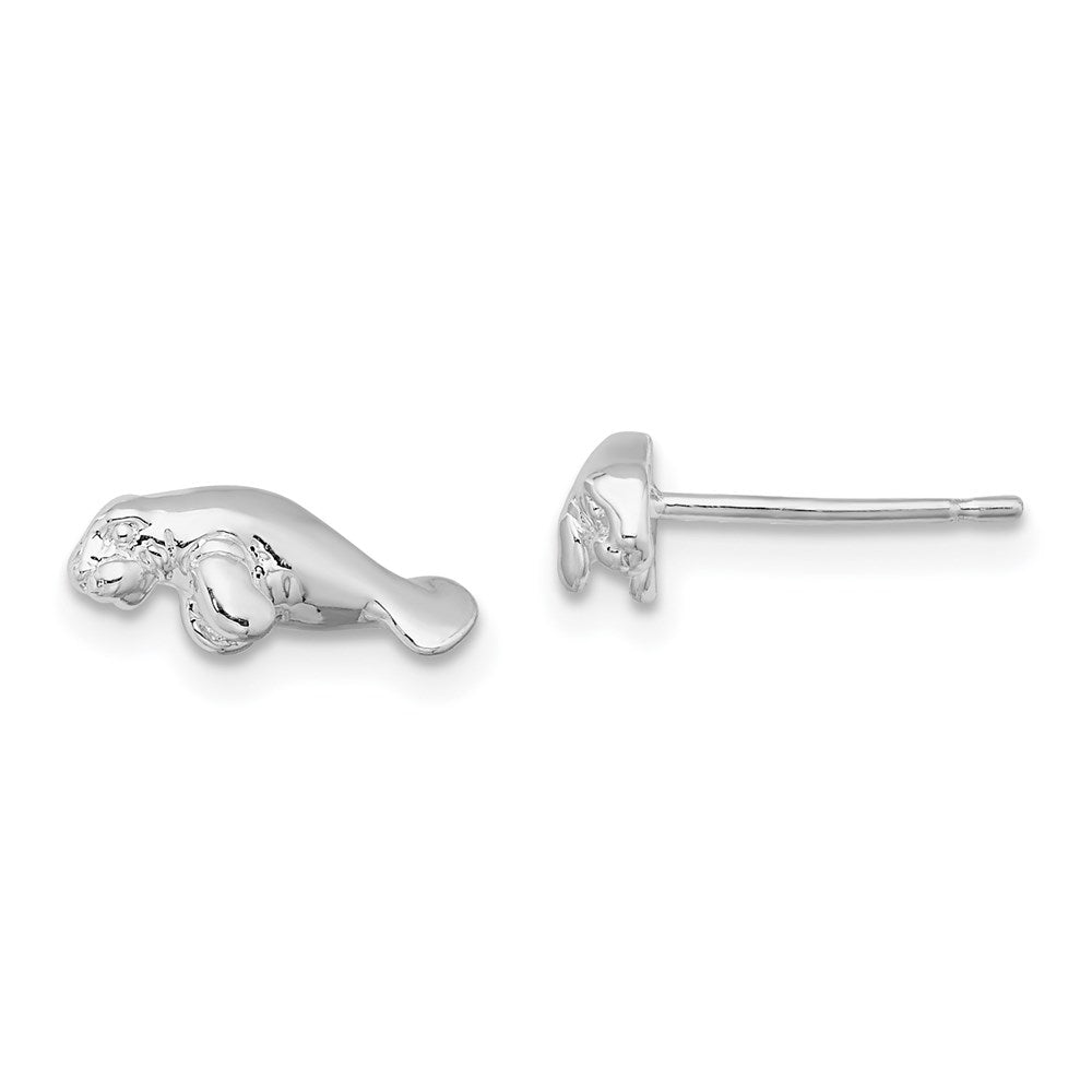 Million Themes 925 Sterling Silver Theme Earrings, Mini Manatee, Post Earrings, High Polish