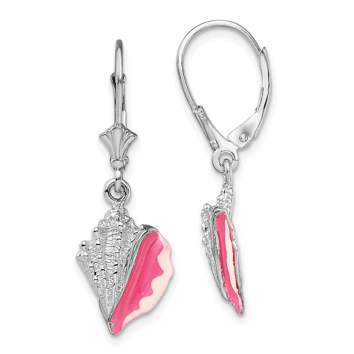 Million Themes 925 Sterling Silver Theme Earrings, Enamel Conch Shell Lever back Earrings, Pink & White