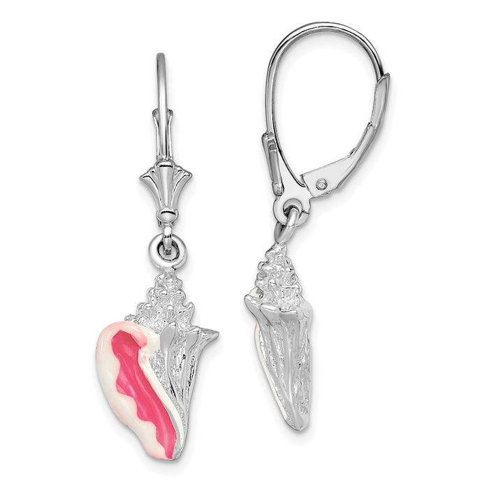 Million Themes 925 Sterling Silver Theme Earrings, Enamel Conch Shell Lever back Earrings, Pink & White