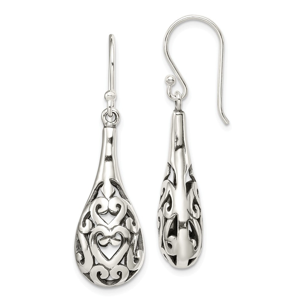 Stella Silver 925 Sterling Silver Antiqued Fancy Dangle Earrings, 41mm x 11mm