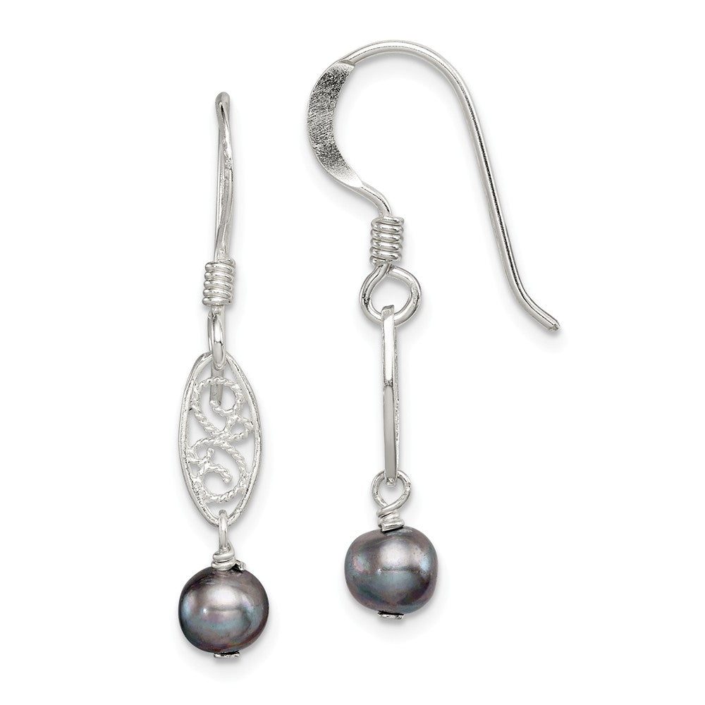 Stella Silver 925 Sterling Silver Grey Freshwater Cultured Pearl Dangle Earrings, 30mm x 4mm