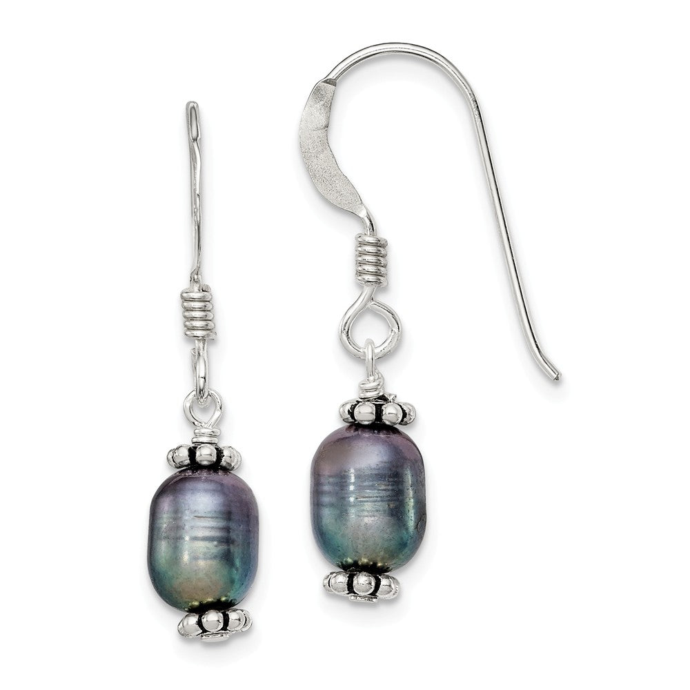 Stella Silver 925 Sterling Silver Black Freshwater Cultured Pearl Dangle Earrings, 27mm x 9mm