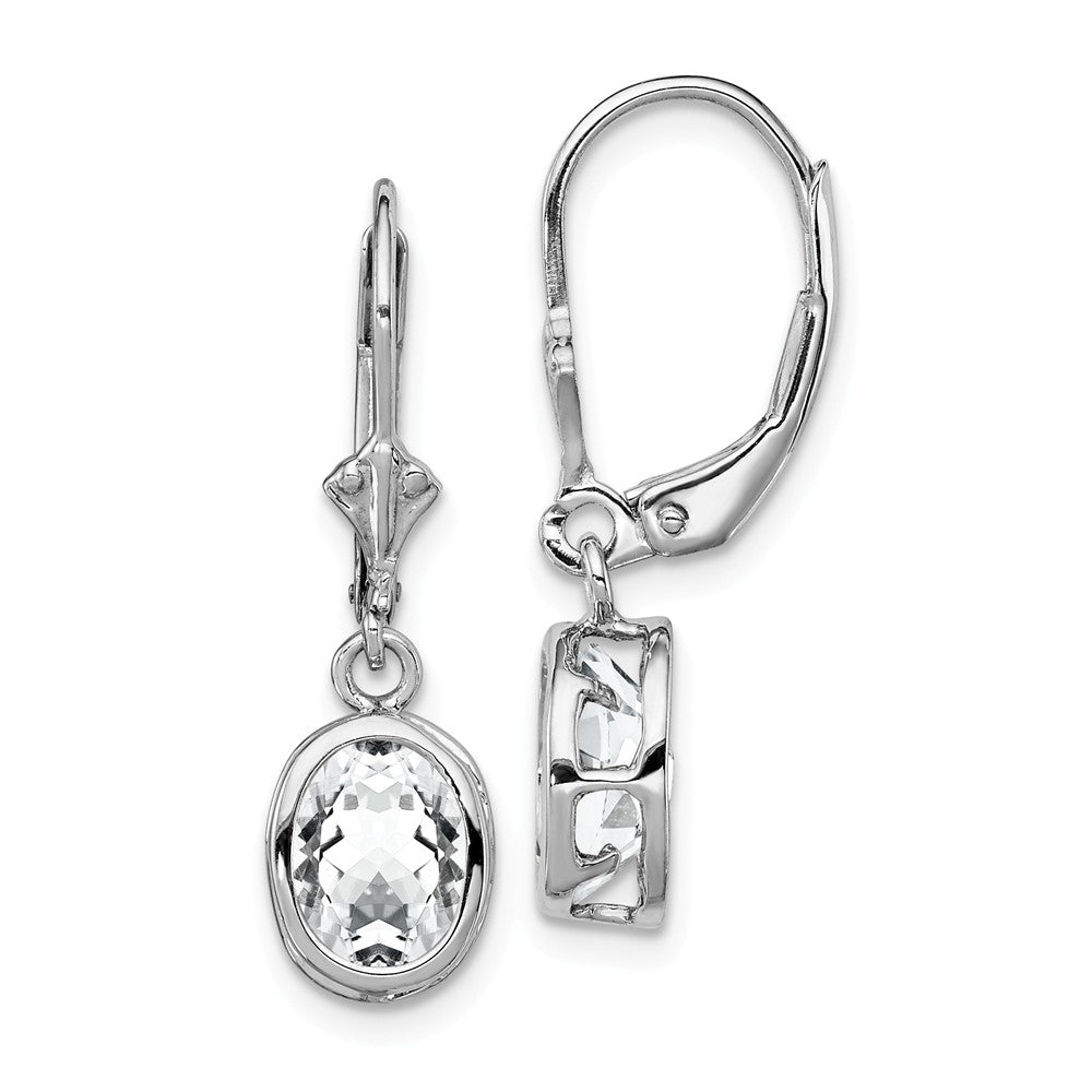Stella Silver 925 Sterling Silver Rhodium 8x6mm Oval Cubic Zirconia ( CZ ) Leverback Earrings, 28mm x 9mm