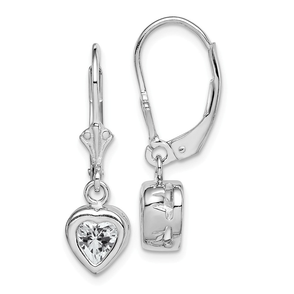 Stella Silver 925 Sterling Silver Rhodium 6mm Heart Cubic Zirconia ( CZ ) Leverback Earrings, 25mm x 7mm