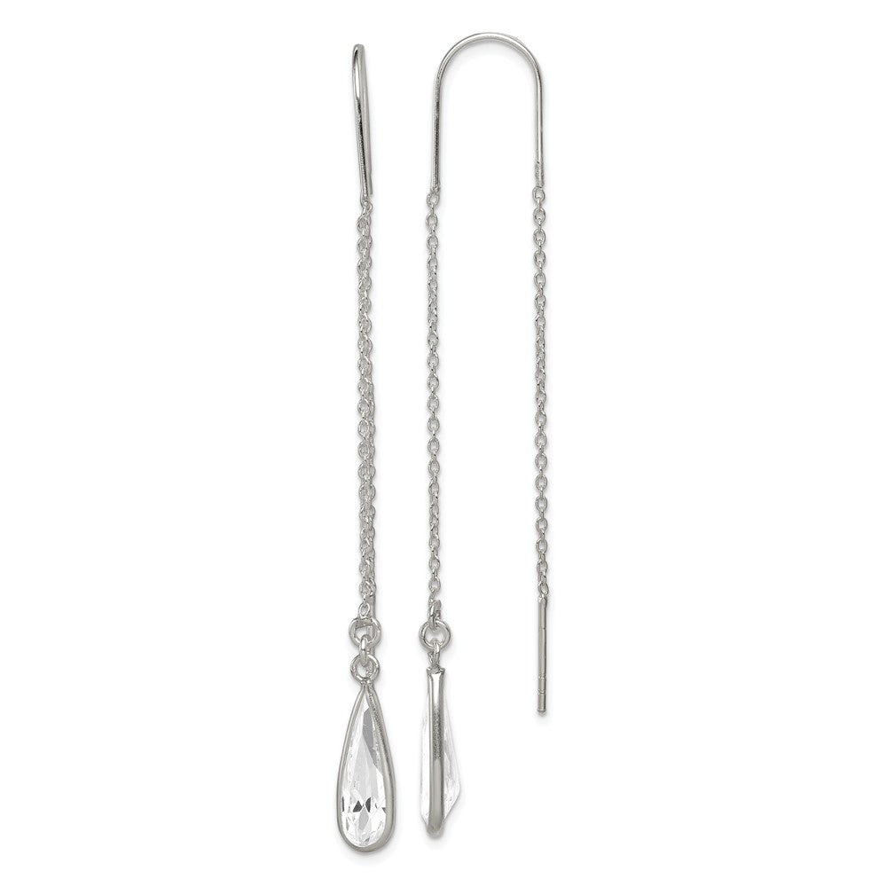 Stella Silver 925 Sterling Silver Clear Glass Stone Teardrop Threader Earrings, 81mm x 6mm