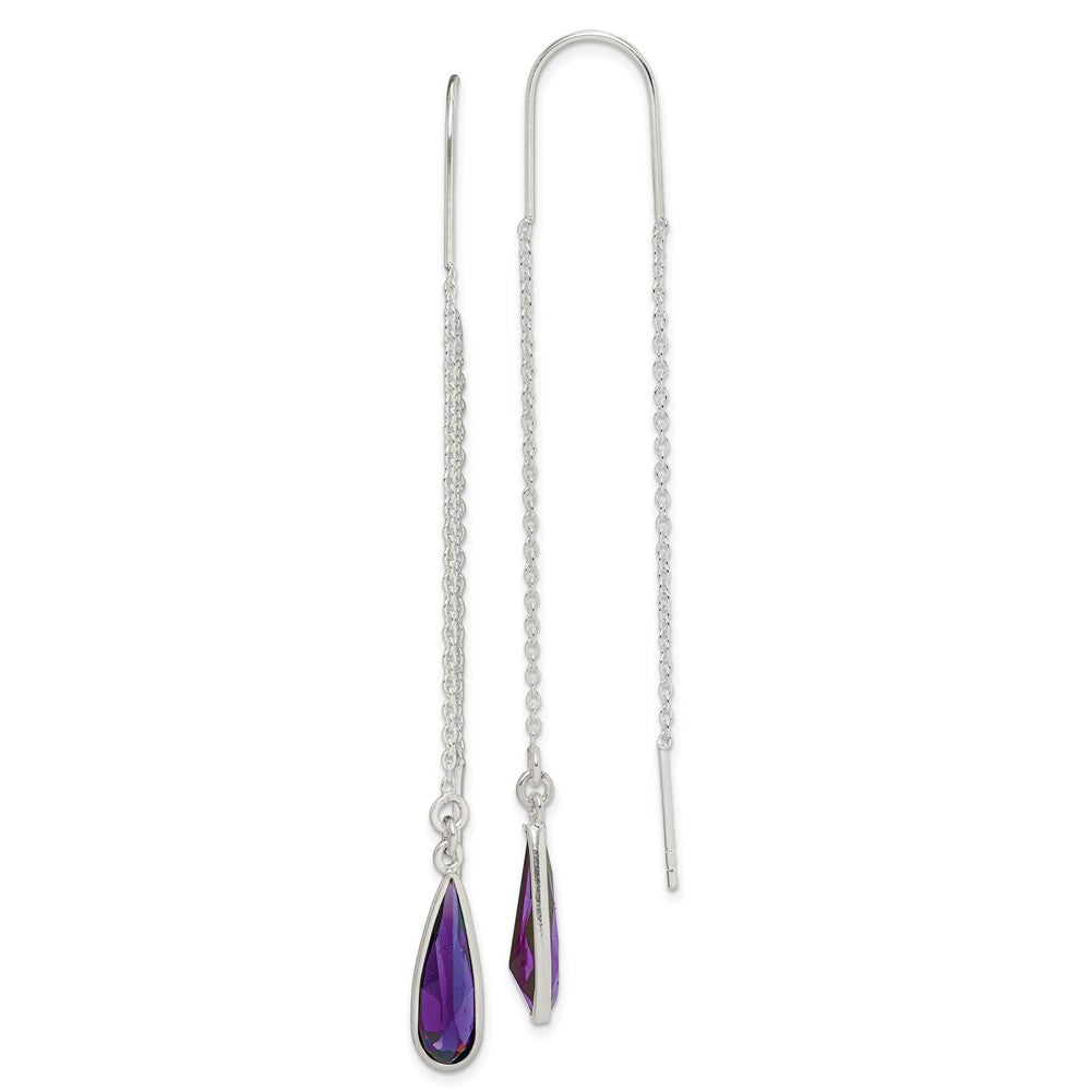 Stella Silver 925 Sterling Silver Purple Cubic Zirconia ( CZ ) Teardrop Threader Earrings, 73mm x 6mm