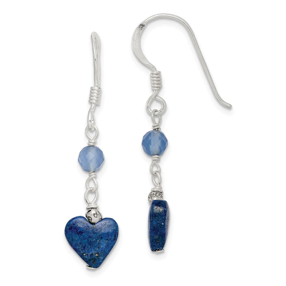 Stella Silver 925 Sterling Silver Lapis/Blue Agate Antiqued Earrings, 37mm x 8mm