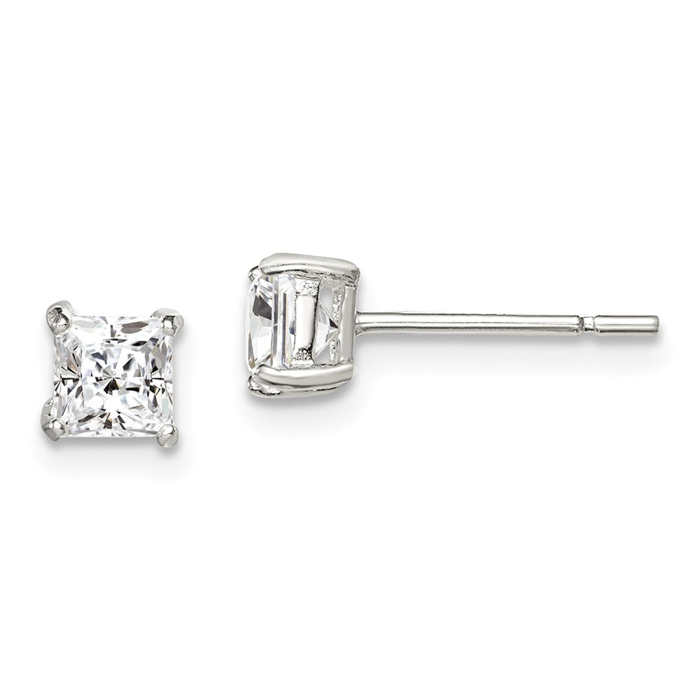 Stella Silver 925 Sterling Silver 4mm Princess Basket Set Cubic Zirconia ( CZ ) Stud Earrings, 4mm x 4mm