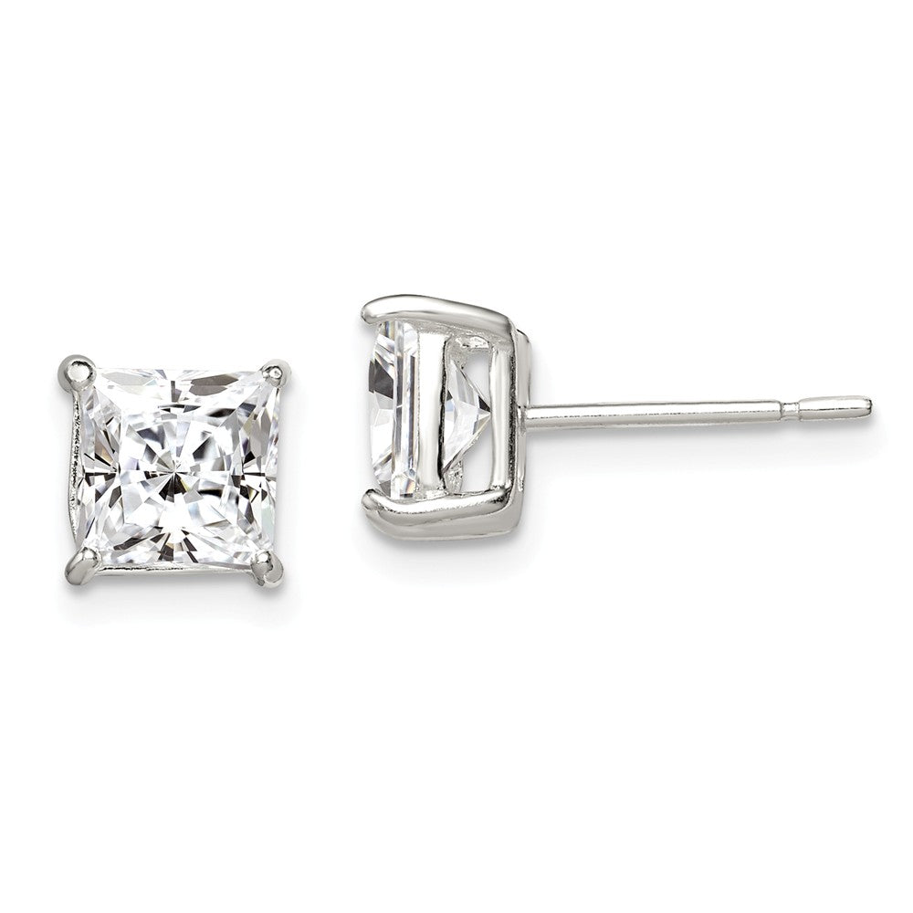 Pendientes de botón Stella Silver de plata de ley 925 con circonita cúbica (CZ) en engaste de tipo princesa de 6 mm, 6 mm x 6 mm