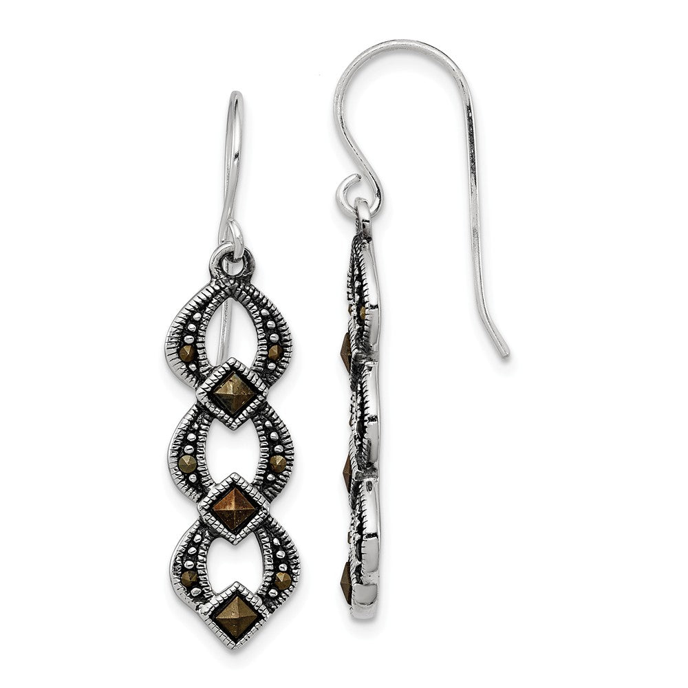 Stella Silver 925 Sterling Silver Marcasite Earrings, 43mm x 9mm