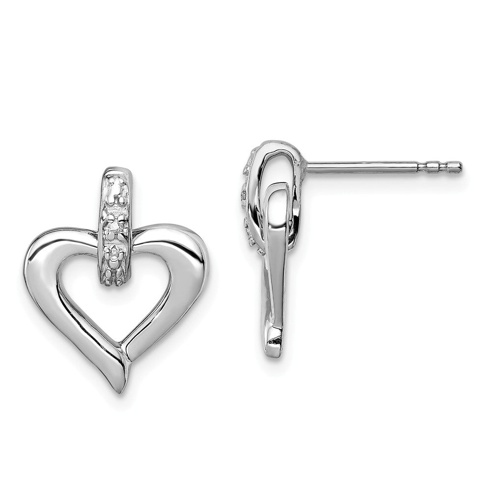 Stella Silver 925 Sterling Silver Rhodium Heart with Diamond Earrings, 15mm x 12mm