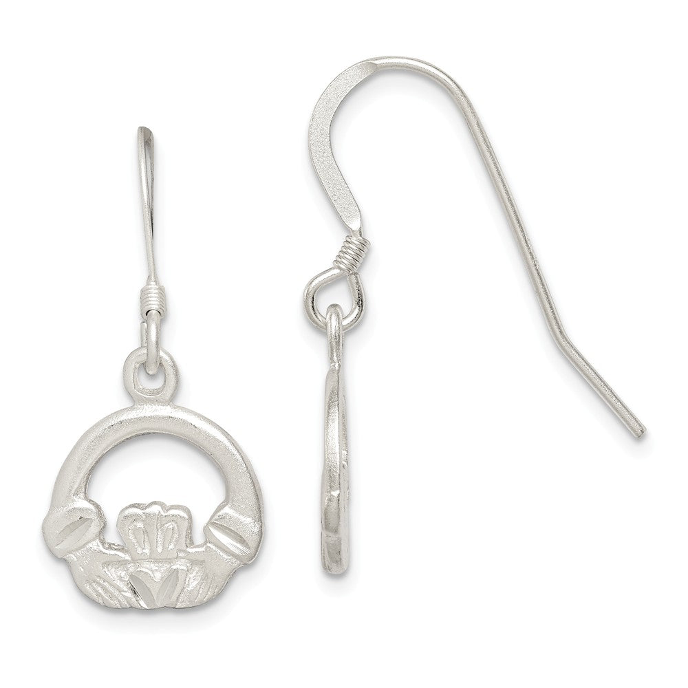 Stella Silver 925 Sterling Silver Diamond-cut Claddagh Earrings, 30mm x 12mm