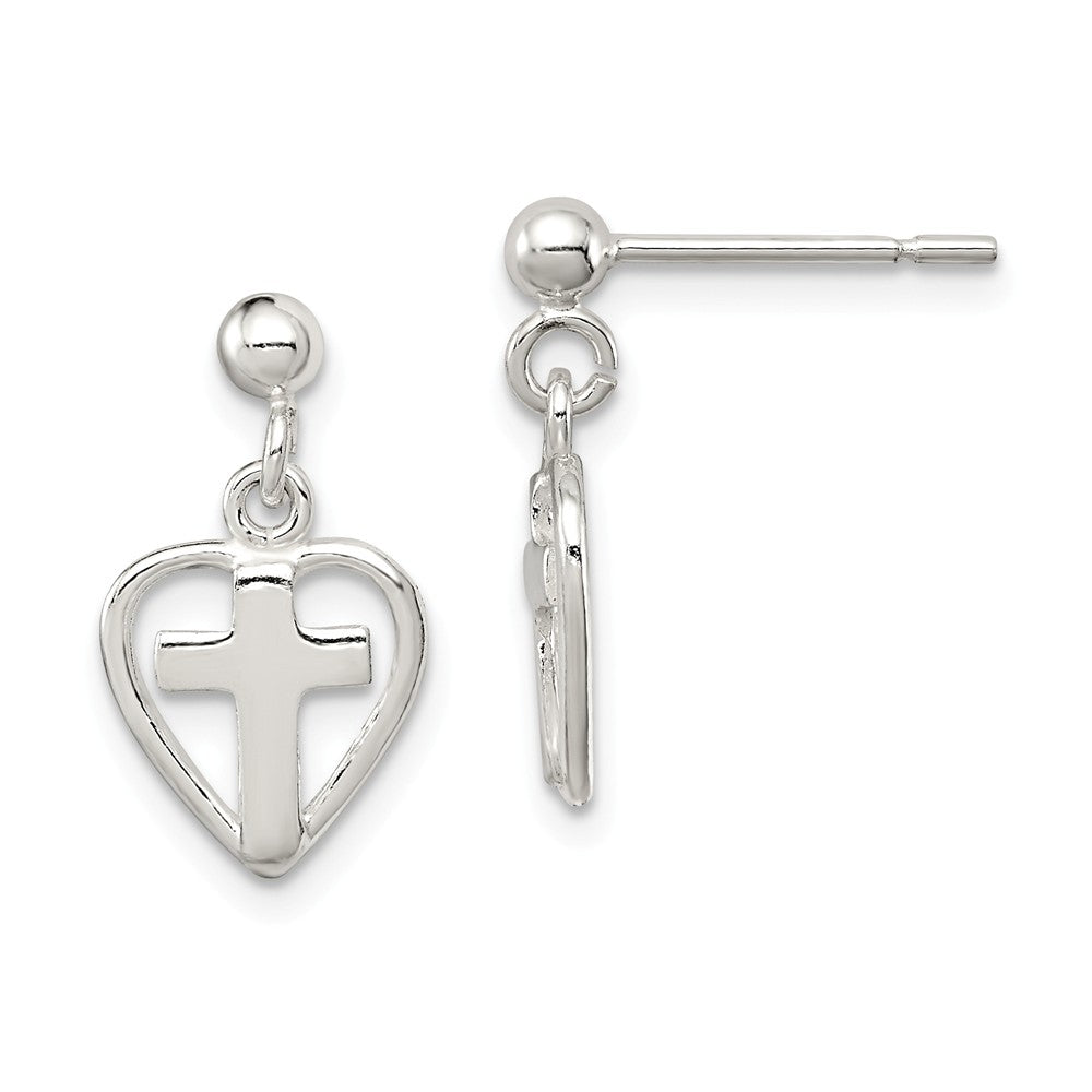 Stella Silver 925 Sterling Silver Cross in Heart Earrings, 17mm x 10mm