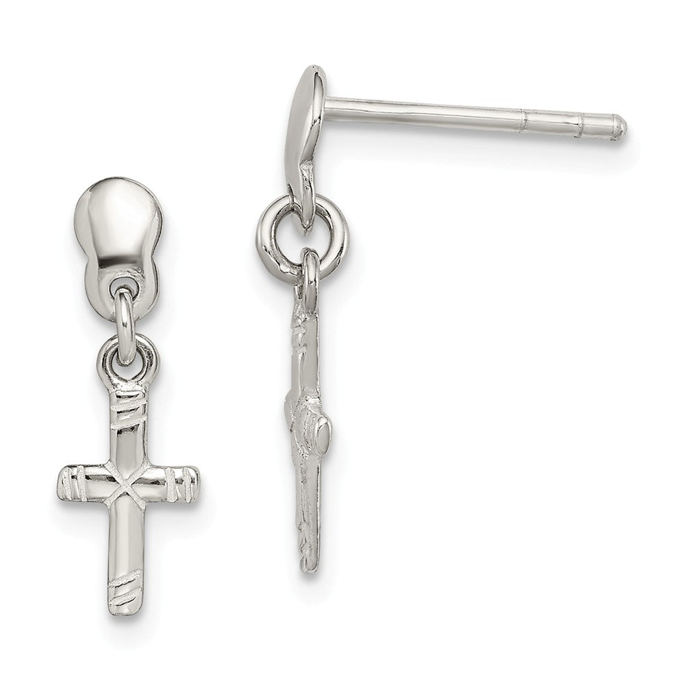 Stella Silver 925 Sterling Silver Dangle Cross Earrings, 19mm x 7mm