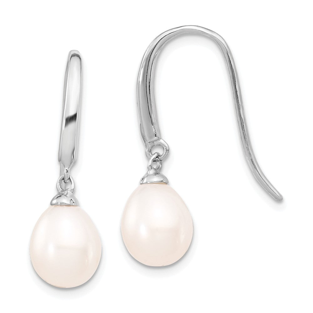 Stella Silver 925 Sterling Silver Rhodium-Plated 8-9mm White Freshwater Cultured Rice Pearl Dangle Earrings, 26mm x 7mm