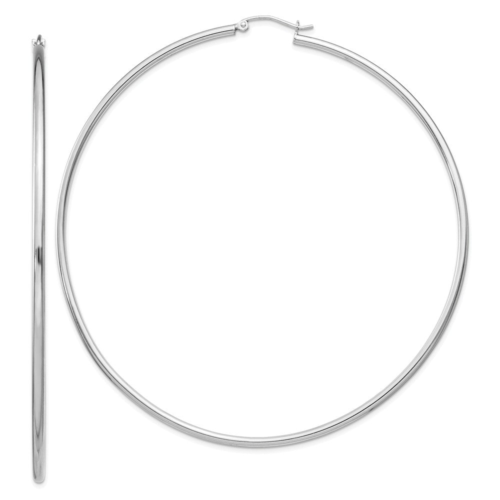 Stella Silver 925 Sterling Silver Rhodium-plated 2mm Polished Hoop Earrings, 82mm x 80mm