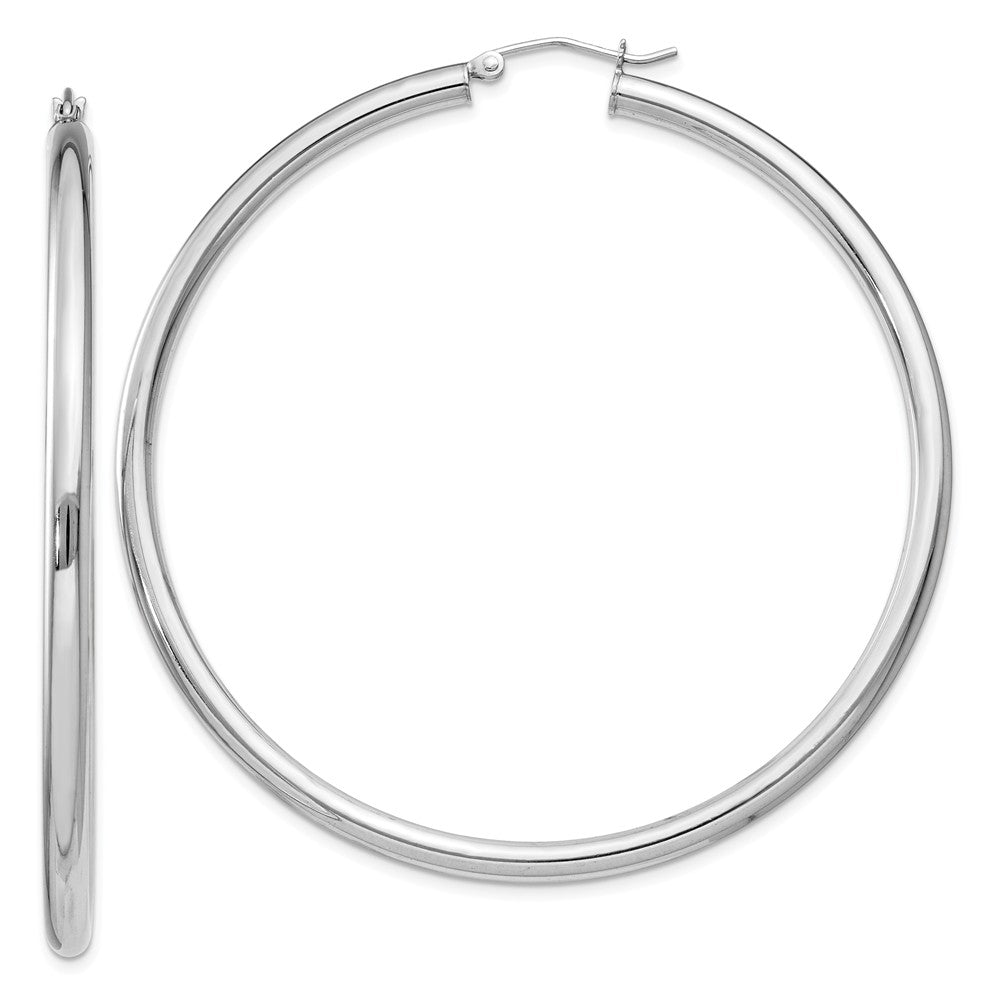 Stella Silver 925 Sterling Silver Rhodium-plated 3mm Round Hoop Earrings, 61mm x 59mm