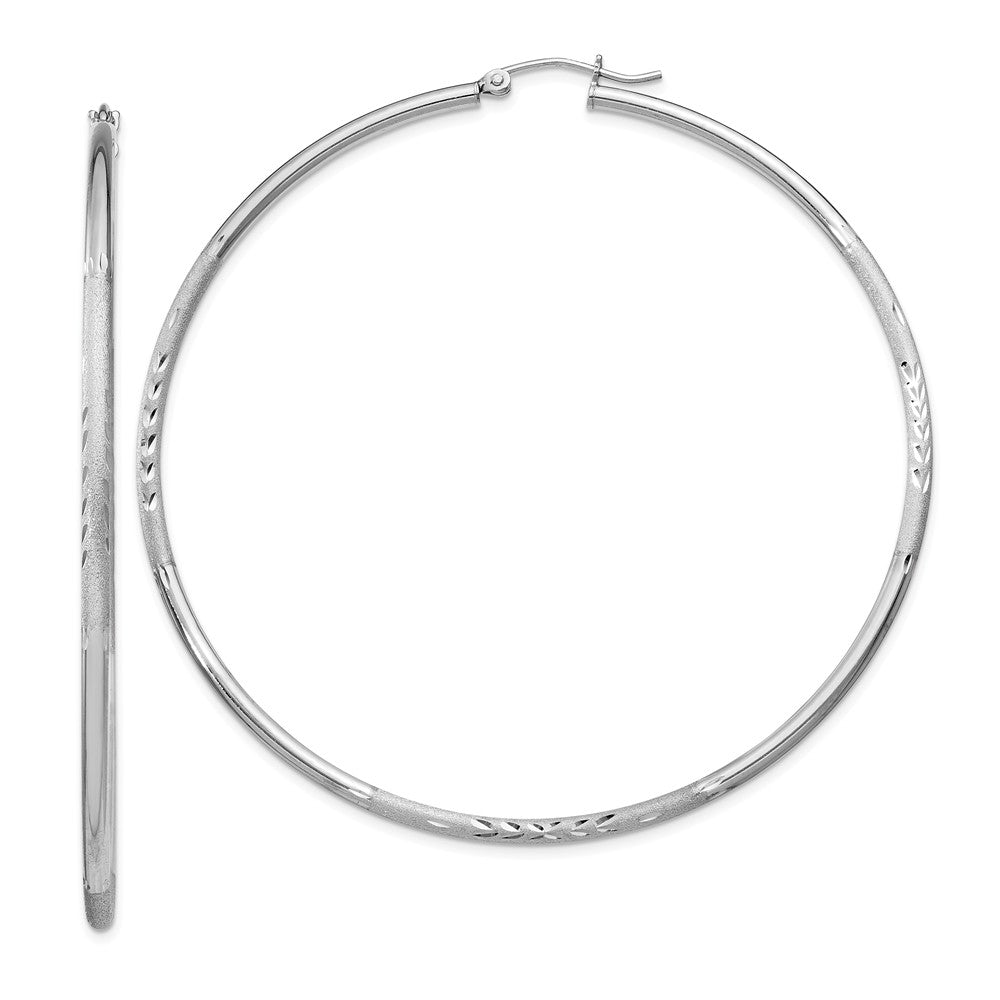 Stella Silver 925 Sterling Silver Rhodium-plated 2mm Satin & Diamond-cut Hoop Earrings, 68mm x 66mm